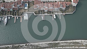 aerial view of marina yacht club in turkey alacati port