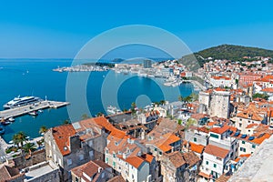 Aerial view of Marjan hill overlooking old town of Split in Croatia