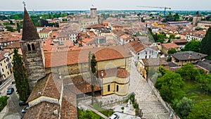 Aerial View of Marostica with Sant\'Antonio Abate Church Bell Tower, Vicenza, Veneto, Italy, Europe photo