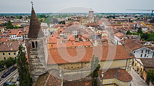 Aerial View of Marostica with Sant\'Antonio Abate Church Bell Tower, Vicenza, Veneto, Italy, Europe photo