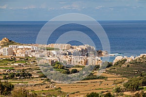 Aerial view of Marsalforn on Gozo island, Mal