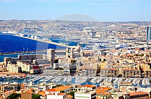 Aerial view of Marseille City and harbor