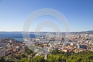 Aerial View of Marseille City and Harbor, France