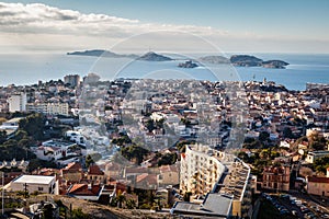 Aerial View of Marseille City and Islands in Background photo