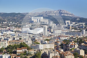 Aerial View of Marseille City and its stadium, France