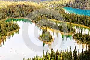 Aerial View of Mary Lake and Lake O`Hara in Yoho National Park