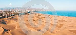 Aerial view of the Maspalomas dunes on the Gran Canaria island.