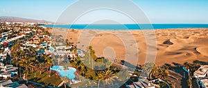 Aerial view of the Maspalomas dunes on the Gran Canaria island. photo