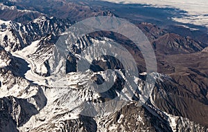 Aerial view massive snow mountain range in Georgia