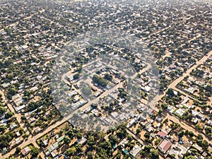 Aerial view of Matola, suburbs of Maputo, capital city of Mozambique