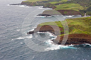 Aerial view of Maui`s North Coast. Road to Hana