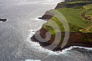 Aerial view of Maui`s North Coast. Road to Hana