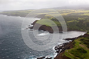 Aerial view of Maui`s North Coast. Road to Hana