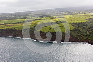 Aerial view of Maui`s North Coast. Road to Hana