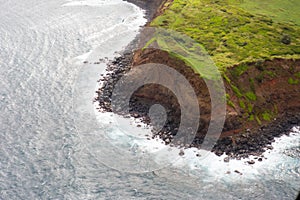 Aerial view of Maui`s North Coast. Road to Hana