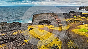 Aerial view of Mauritius Island coastline along Pont Naturel arch formation