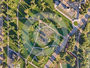 Aerial view of the maze of bushes in the park