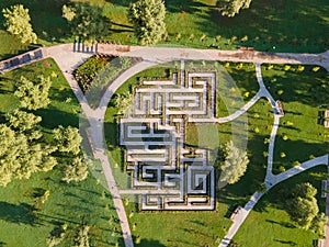 Aerial view of the maze of bushes in the park