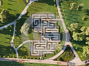Aerial view of the maze of bushes in the park
