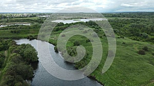 Aerial view of a meander in the River Mersey, Warrington, England, United Kingdom