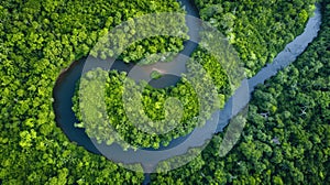 Aerial View of Meandering River Through Lush Forest. Resplendent.