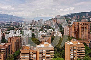 Aerial view of Medellin's El Poblado neighborhood with a dynamic mix of buildings photo