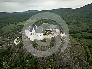 Aerial View Of A Medieval Castle On A Hilltop In Fuzer, Hungary