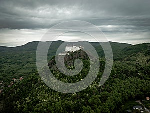 Aerial View Of A Medieval Castle On A Hilltop In Fuzer, Hungary