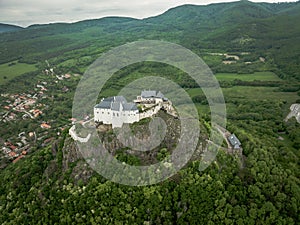 Aerial View Of A Medieval Castle On A Hilltop In Fuzer, Hungary