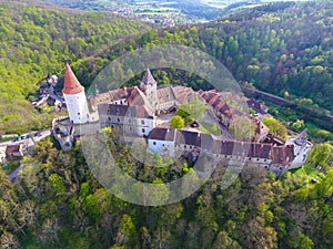 Aerial view of Medieval castle Krivoklat in Czech republic