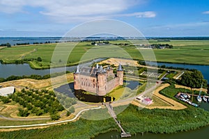 Aerial view of the medieval castle Muiden, in the Netherlands