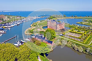 Aerial view from medieval castle `Muiderslot` in the Netherlands