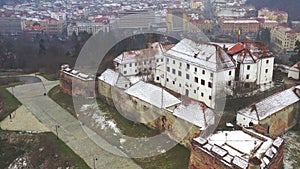 Aerial view of Medieval Cetatui Castle Fortress in Brasov, Transylvania Romania. 4k drone video. Top view