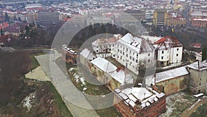 Aerial view of Medieval Cetatui Castle Fortress in Brasov, Transylvania Romania. 4k drone video. Top view