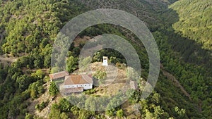 Aerial view of Medieval Churilovo monastery dedicated to Saint George, known as monastery with the devils, Bul