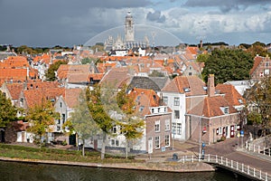 Aerial view medieval city Middelburg, the Netherlands