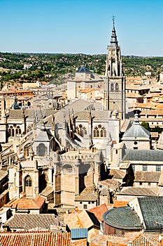 Aerial view of the medieval city of Toledo in Spain