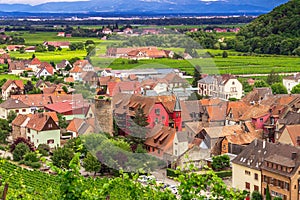 Aerial view of medieval Kaysersberg, France