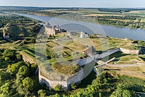 Aerial view of medieval Khotyn fortress on a Dniestr river, Chernivtsi region, Ukraine photo