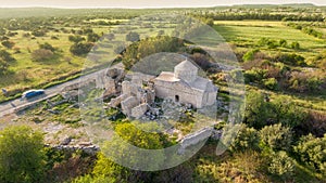 Aerial view of medieval Timios Stavros Holy Cross monastery in Anogyra, Cyprus photo