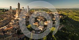 Aerial view of the medieval town of Montepulciano, Italy