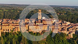 Aerial view of the medieval town of Pitigliano at sunset, Tuscany, Italy