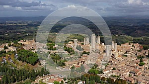 Aerial view of the medieval town of San Gimignano, Tuscany Italy.