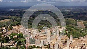 Aerial view of the medieval town of San Gimignano, Tuscany Italy.