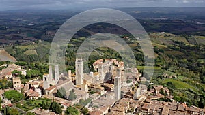 Aerial view of the medieval town of San Gimignano , Tuscany, Italy.