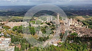Aerial view of the medieval town of San Gimignano, Tuscany Italy.
