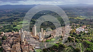 aerial view of the medieval town of San Gimignano, Tuscany Italy.