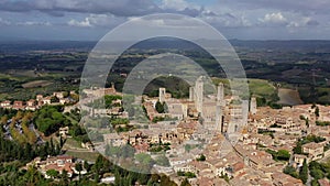 Aerial view of the medieval town of San Gimignano, Tuscany Italy.