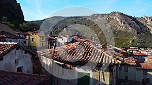 Aerial View of the medieval village of Poza de la Sal in Burgos, Castile and Leon, Spain