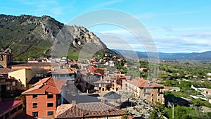 Aerial View of the medieval village of Poza de la Sal in Burgos, Castile and Leon, Spain